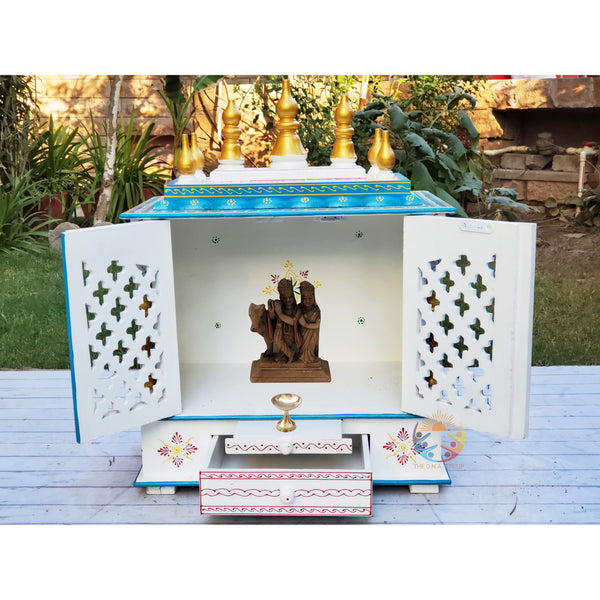 Wooden Wall  Mount Temple/Hindu Mandir For Home Office/Table Temple/Traditional Wooden Pooja Ghar Mandap With Door/Altar Shrine For Worship