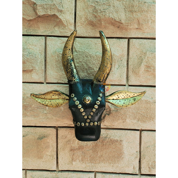 Handcrafted Wooden Cow Mask, Vintage Touch