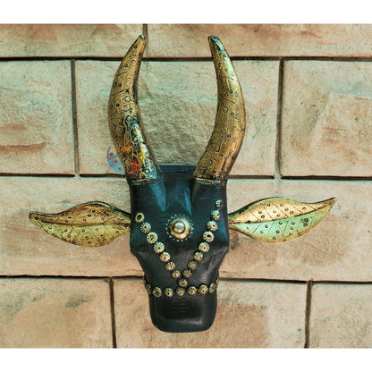 Handcrafted Wooden Cow Mask, Vintage Touch