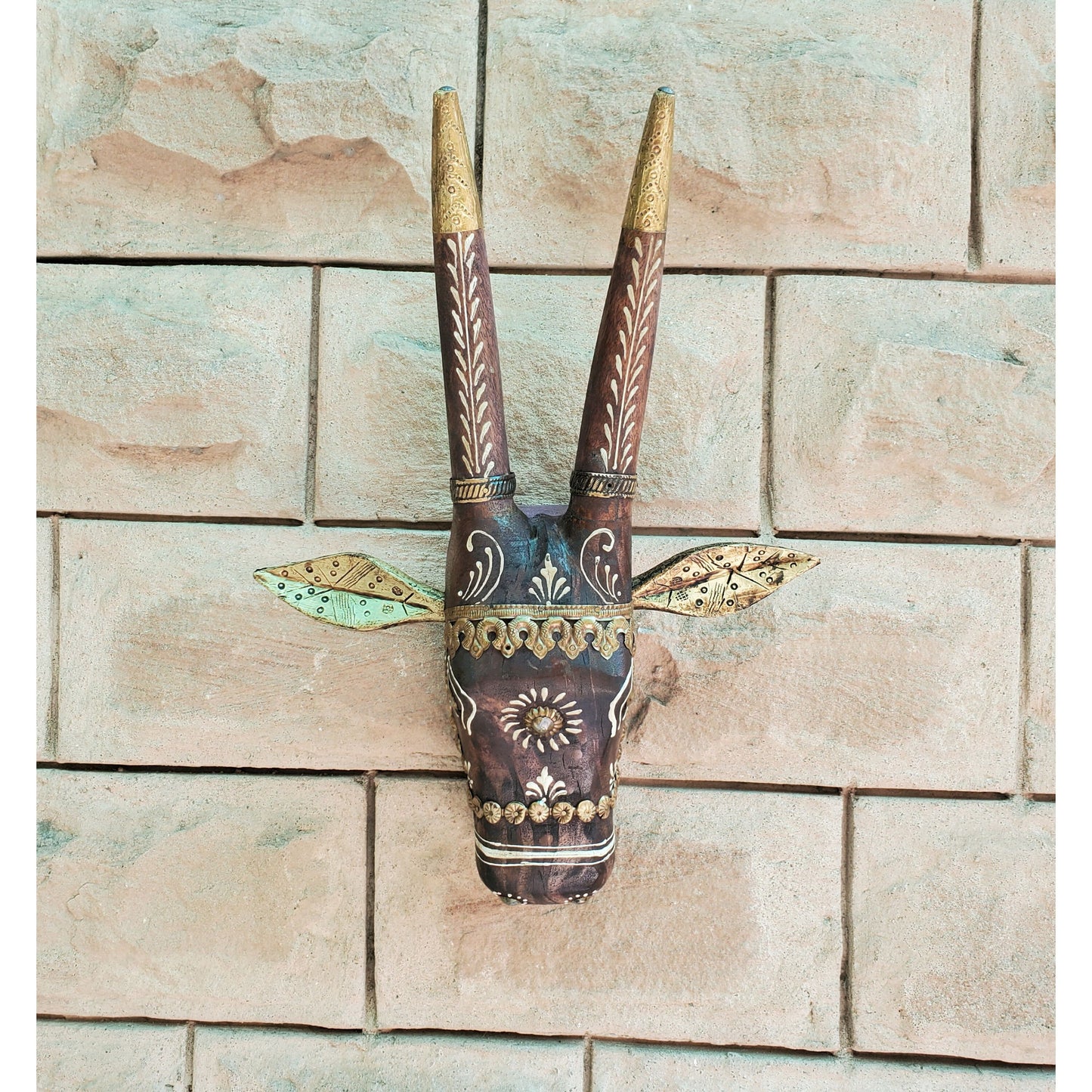 Handcrafted Wooden Cow Mask, Vintage Touch