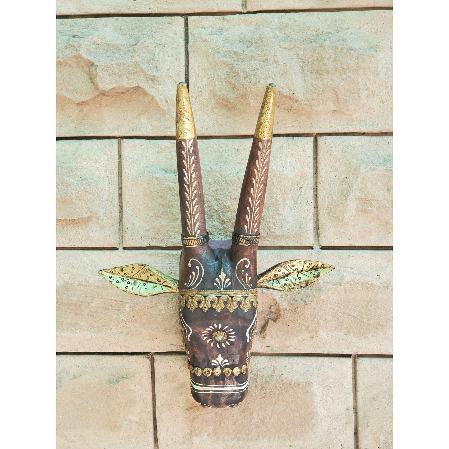 Handcrafted Wooden Cow Mask, Vintage Touch