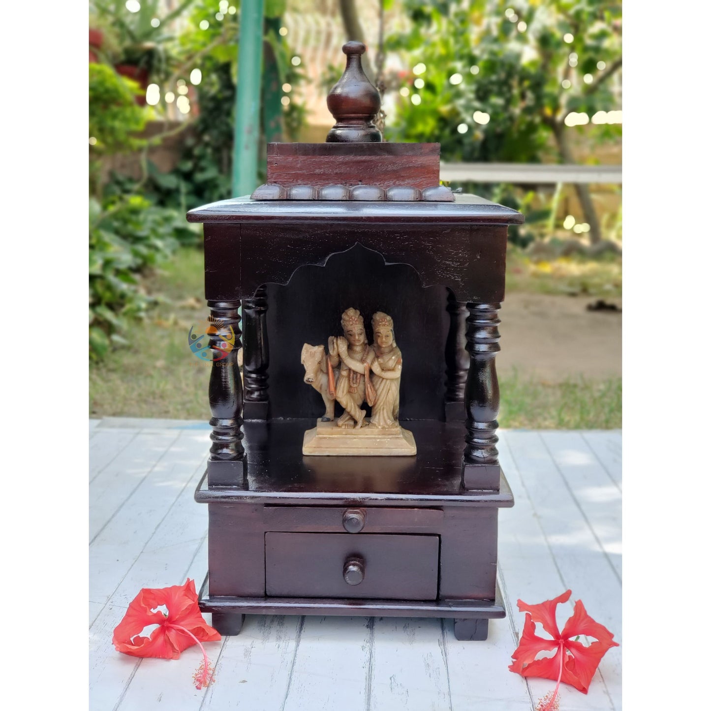 Indian Handcrafted Brown Rosewood Wooden Temple