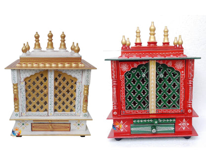 Wooden Temple Mandir For Home Red And Green