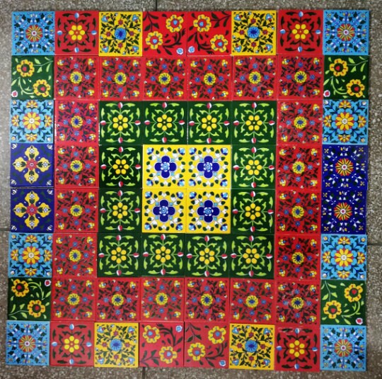 3x3" Ceramic Tiles, Hand Painted Floral