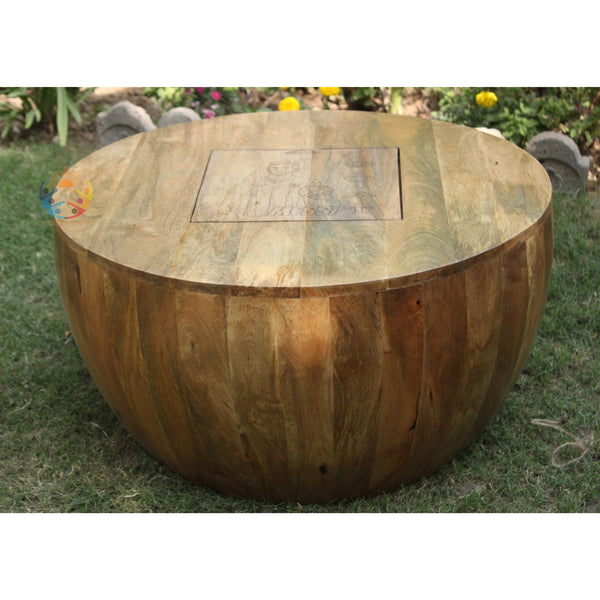 Wooden Round Drum Coffee Table Laser Mango