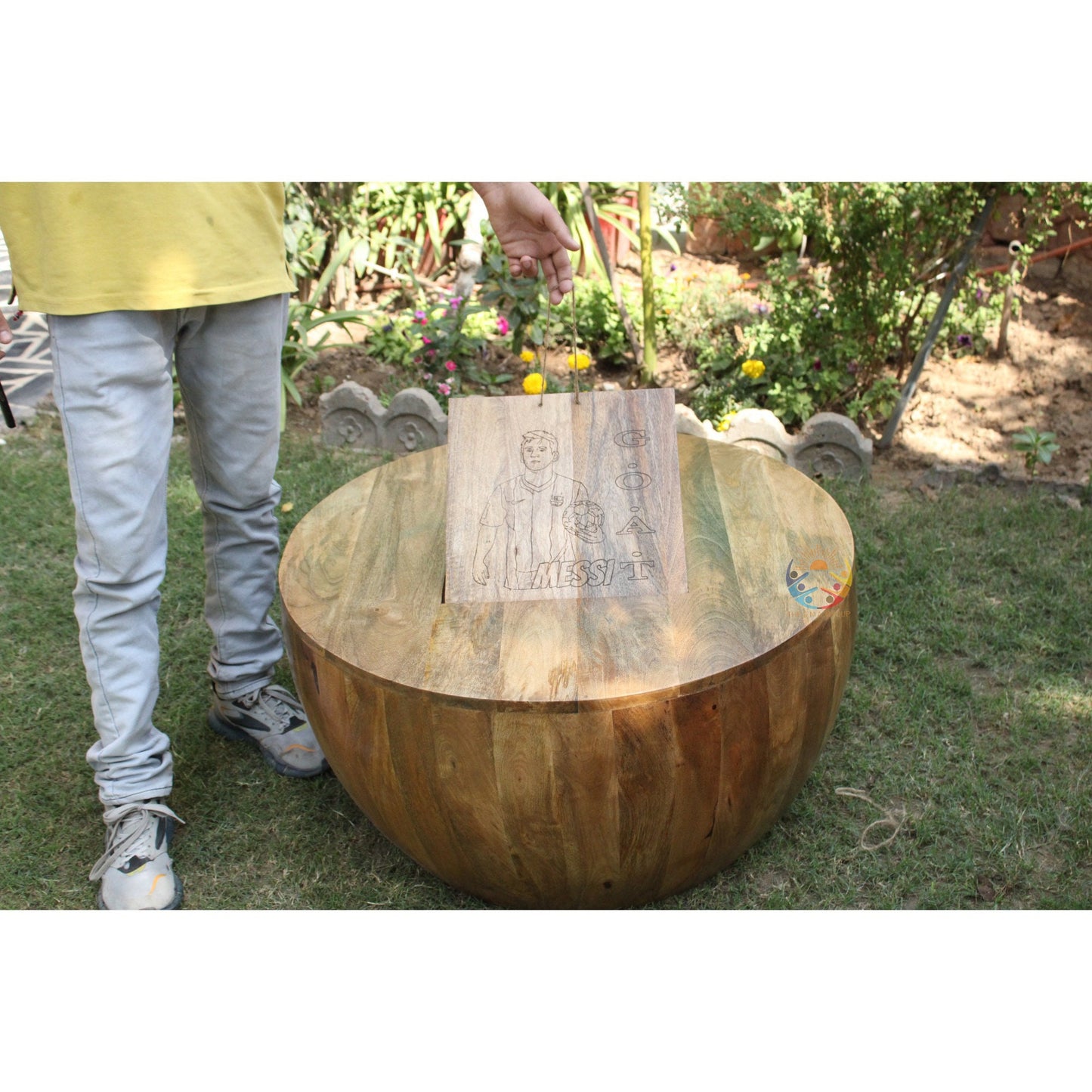 Wooden Round Drum Coffee Table Laser Mango
