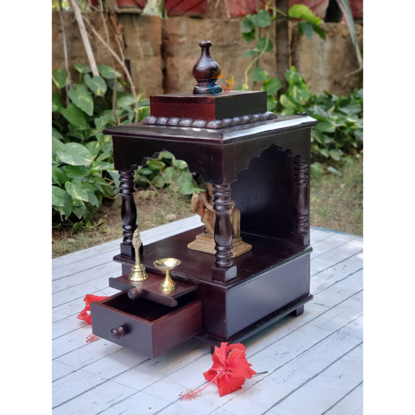 Indian Handcrafted Brown Rosewood Wooden Temple