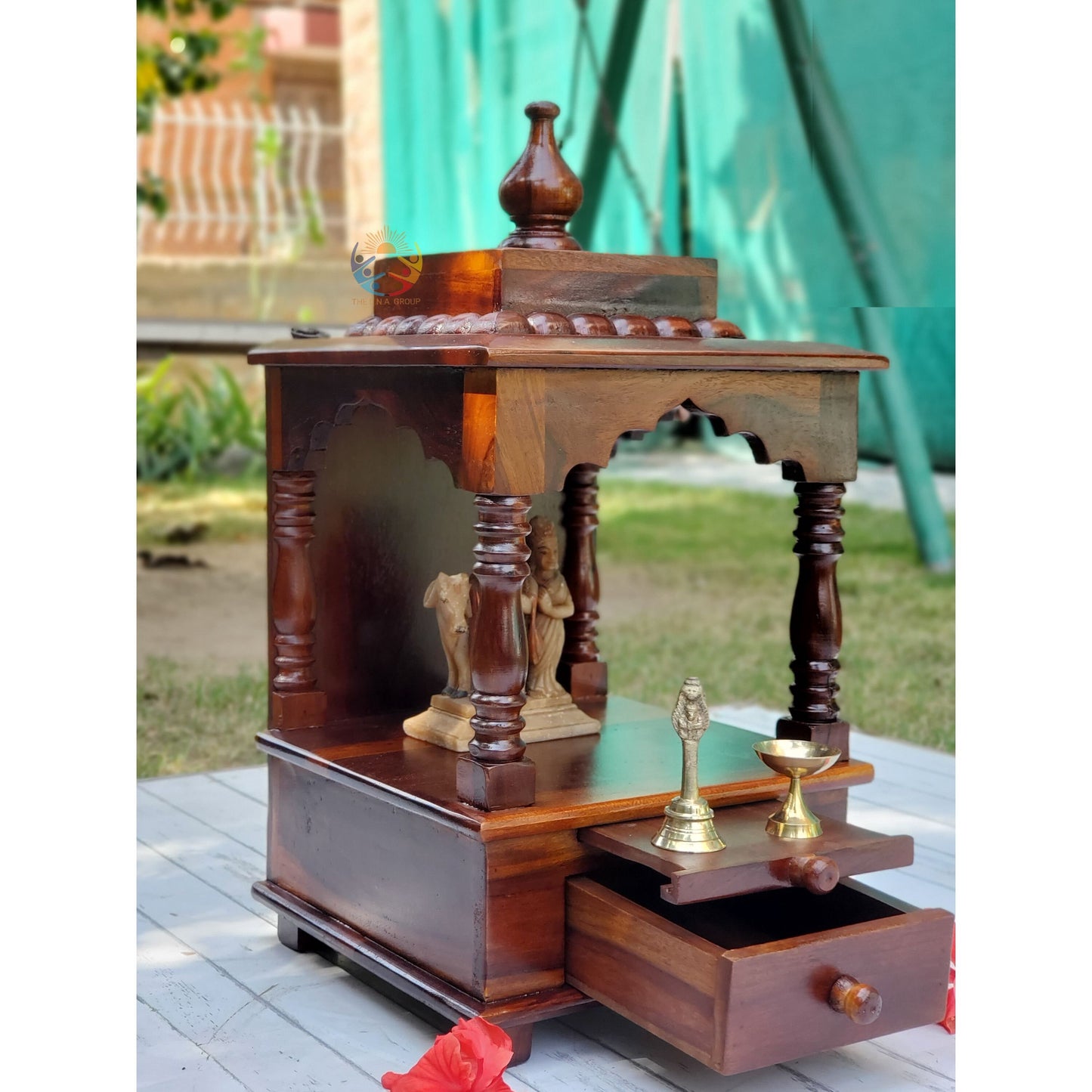 Indian Handcrafted Brown Rosewood Wooden Temple