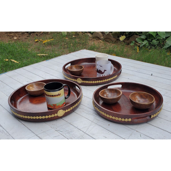 Wooden Service Tray, Handmade Round Eco-Friendly