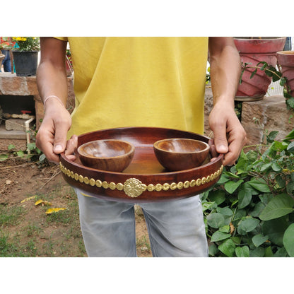 Wooden Service Tray, Handmade Round Eco-Friendly