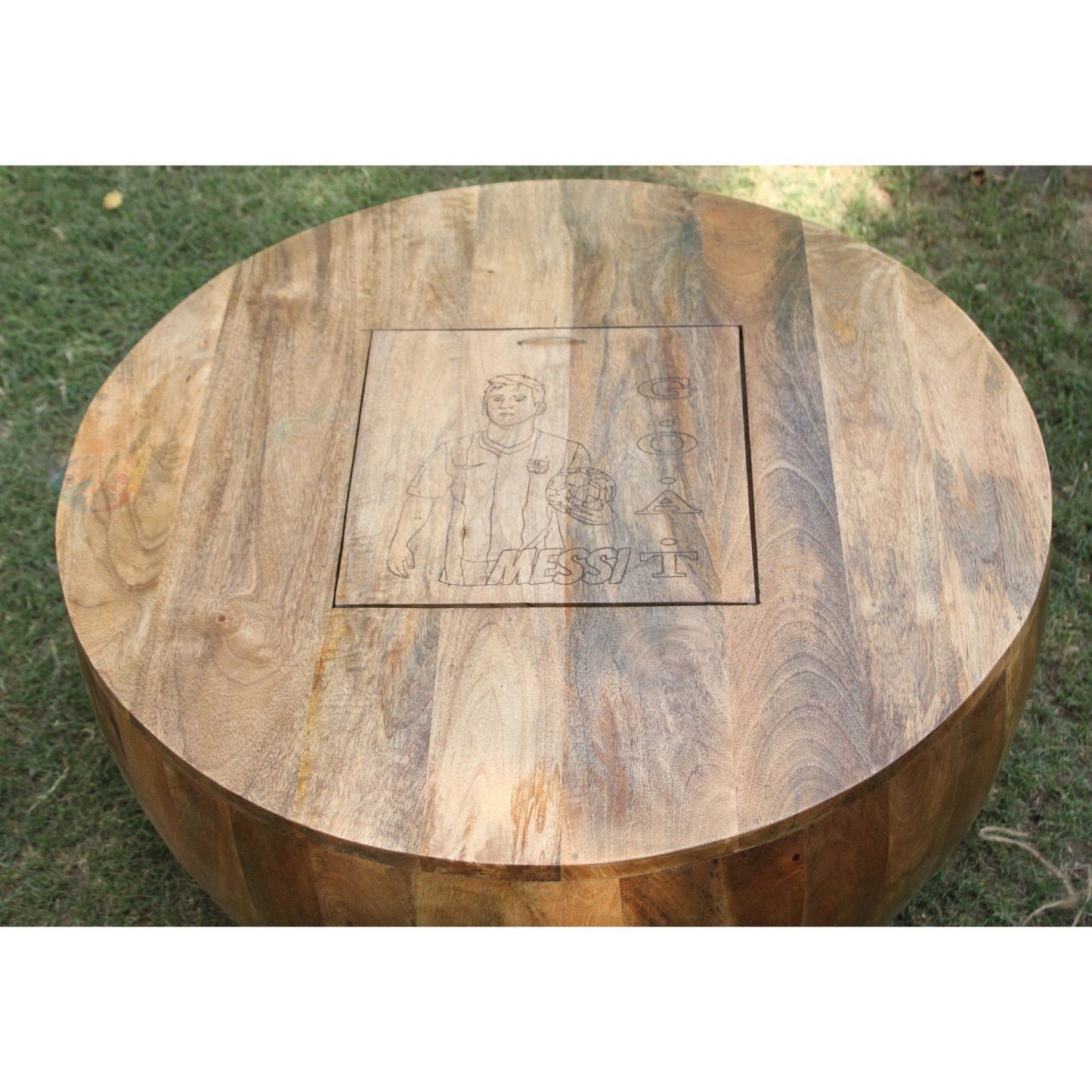 Wooden Round Drum Coffee Table Laser Mango