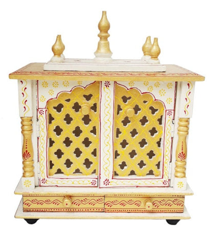 Wooden Temple Mandir Hindu Handcrafted White Golden