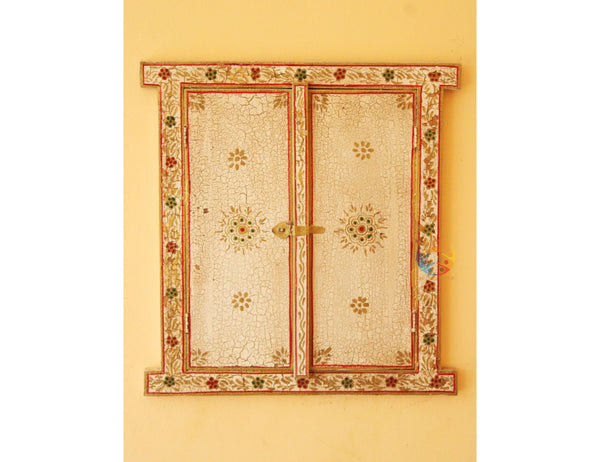 Wooden Window Frame With Shutter/ Wall Art/ Wood Window Frame/ Handprinted Window Frame/ Traditional Farmhouse Décor
