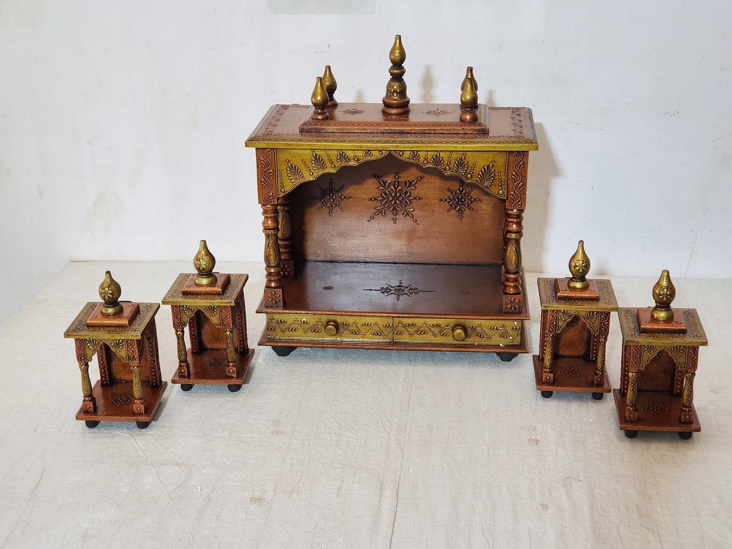 18" Wooden Pooja Mandir Temple Copper