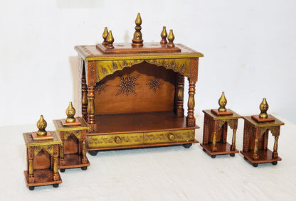 18" Wooden Pooja Mandir Temple Copper