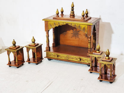 18" Wooden Pooja Mandir Temple Copper