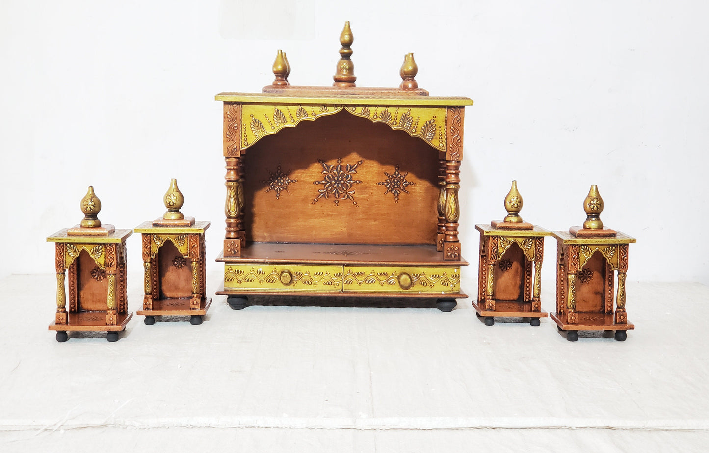 18" Wooden Pooja Mandir Temple Copper