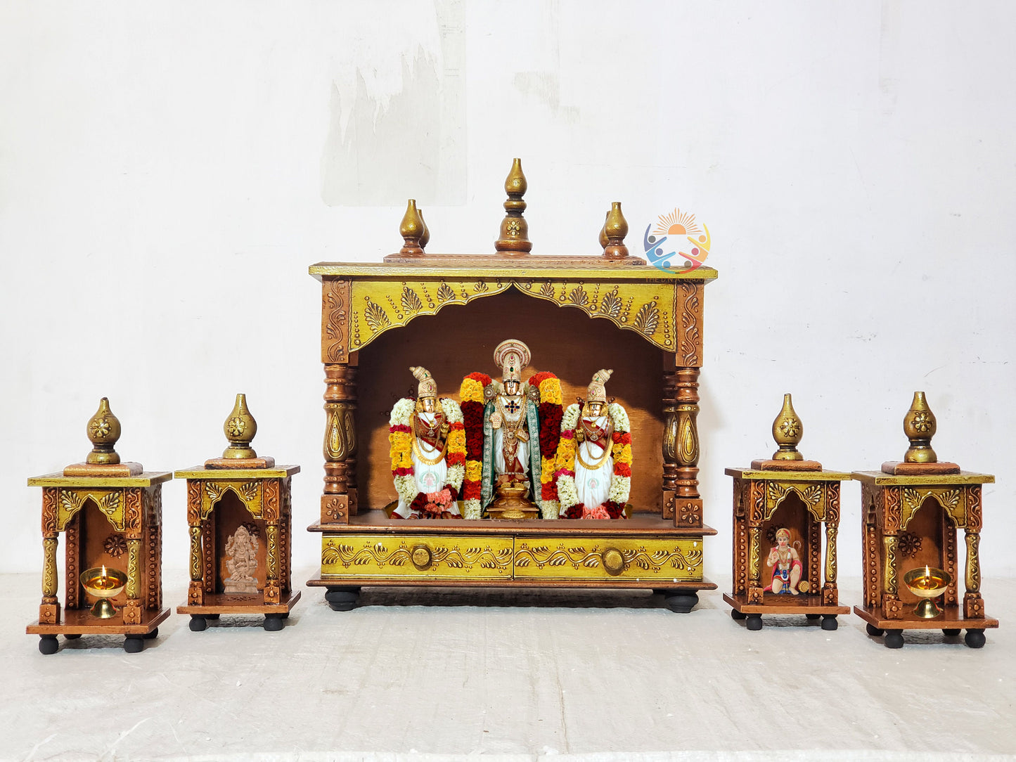 18" Wooden Pooja Mandir Temple Copper