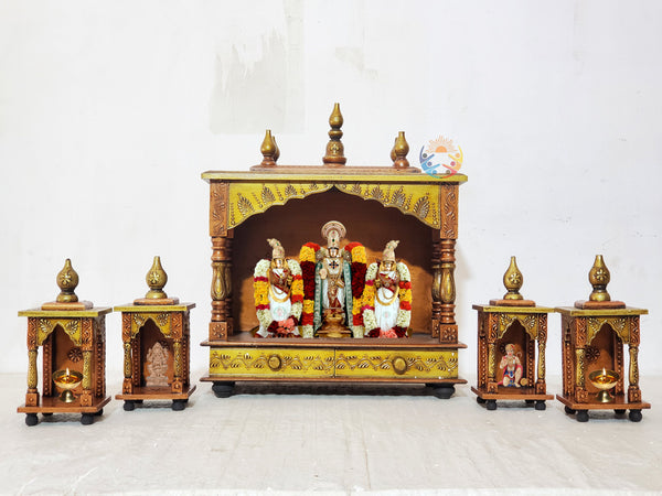 18" Wooden Pooja Mandir Temple Copper
