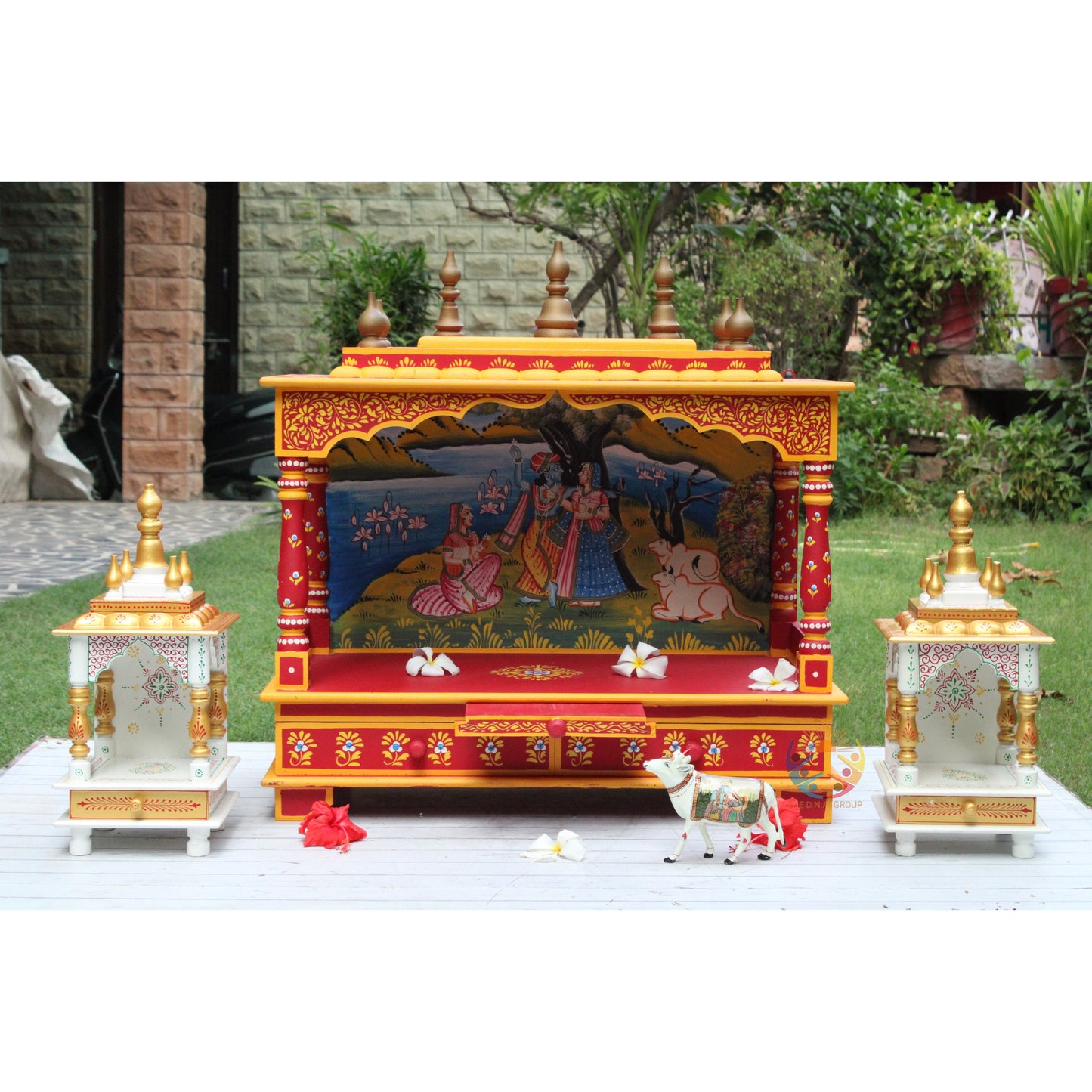 Radha Krishna Ji Hand-Painted  Wooden temple
