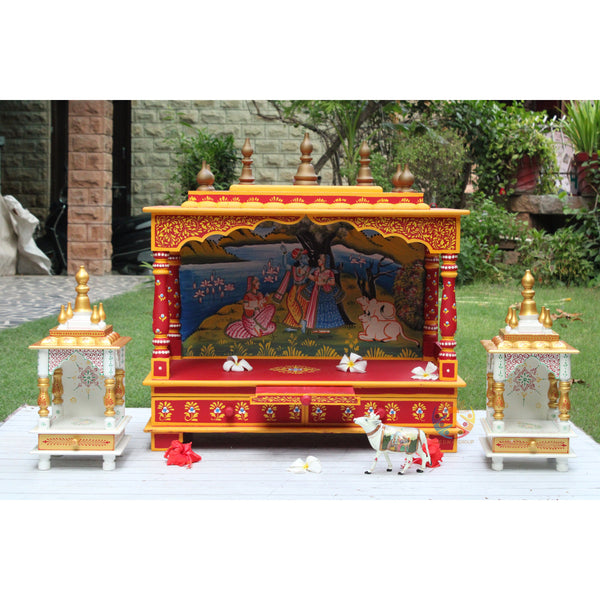 Radha Krishna Ji Hand-Painted  Wooden temple