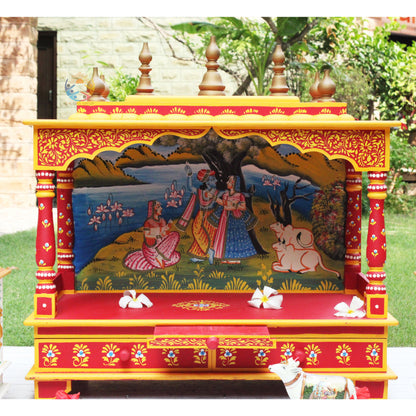 Radha Krishna Ji Hand-Painted  Wooden temple