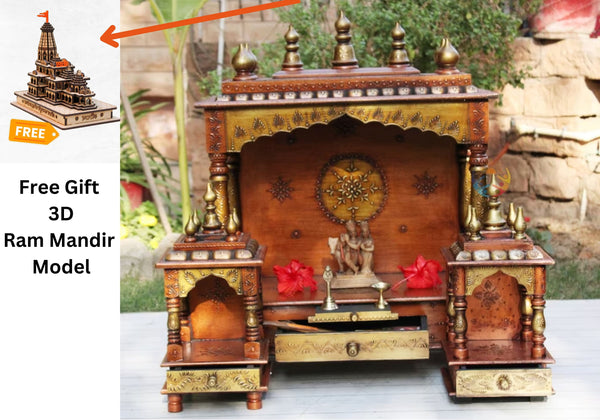 Big Size Handmade Copper Wooden Temple