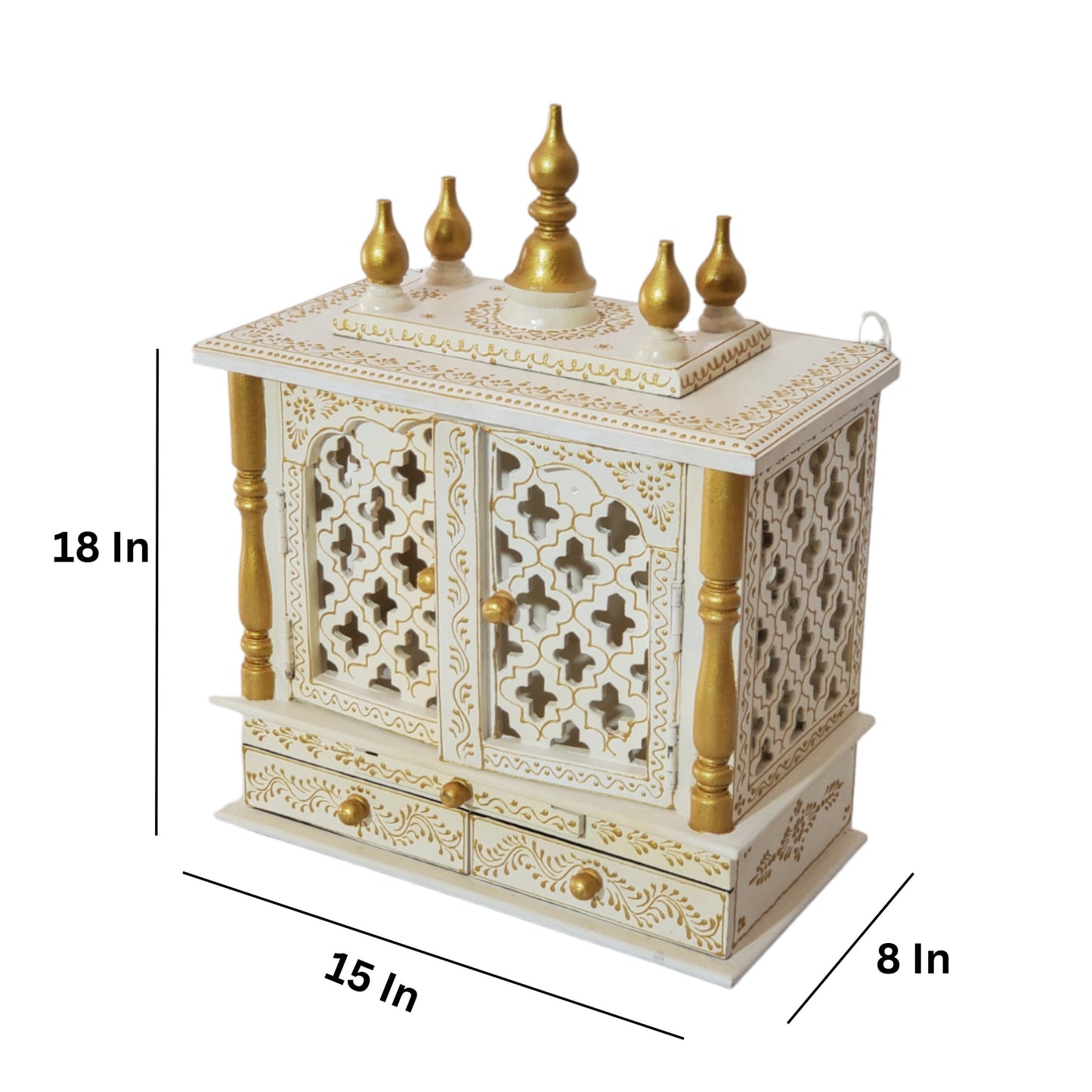 Wooden Mandir Temple, Wall Mounted White