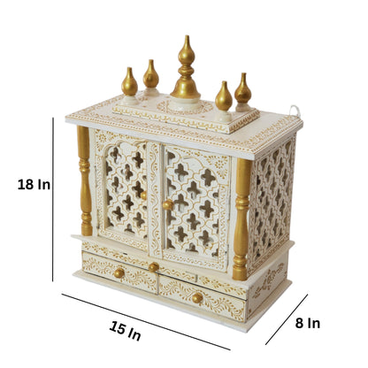 Wooden Mandir Temple, Wall Mounted White