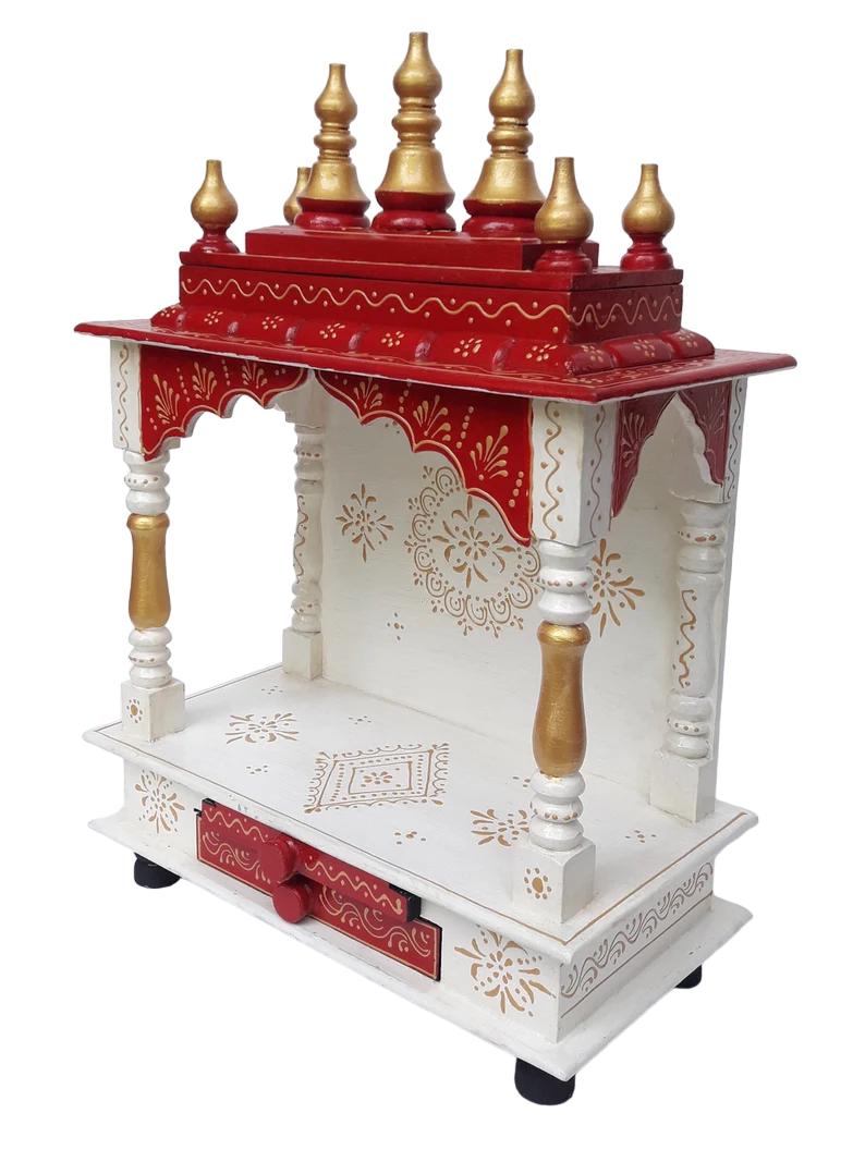 Wooden Mandir Temple In Wine Red and White Colour!