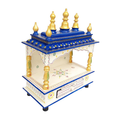 Wooden Temple Hindu Mandir Handmade Red & Blue
