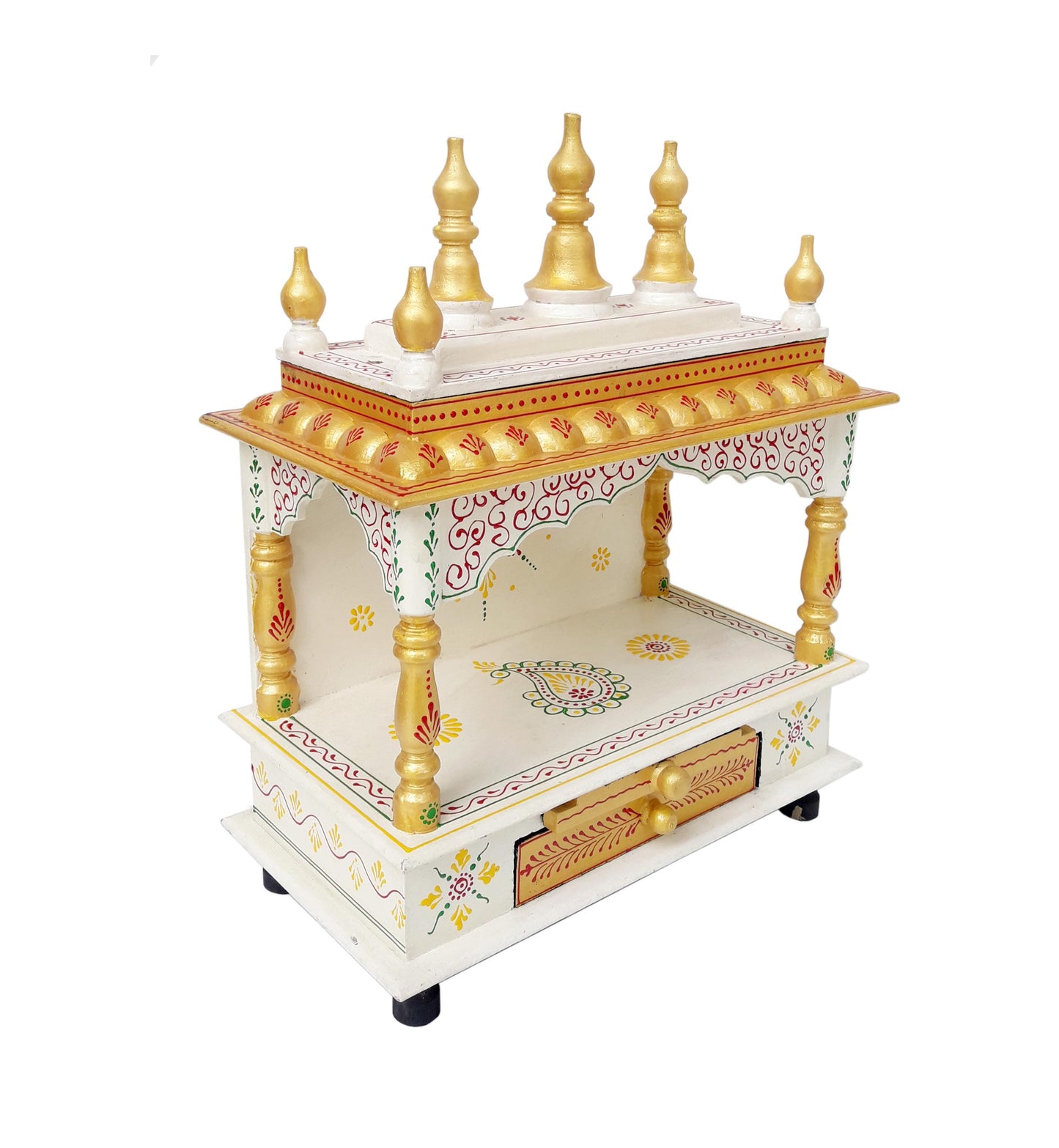 Wooden Temple Hindu Mandir Handmade Red & Blue