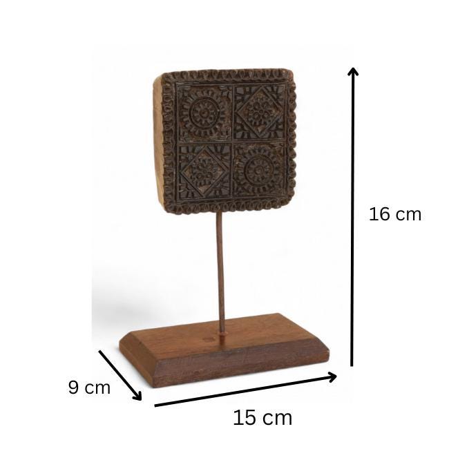 Antique wooden printed block on stand