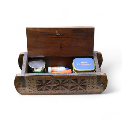 Handcrafted antique wooden storage box for