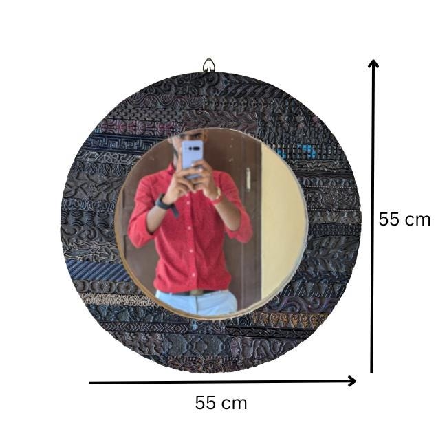Handmade Antique Wooden Round Mirror for