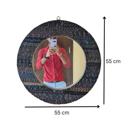 Handmade Antique Wooden Round Mirror for