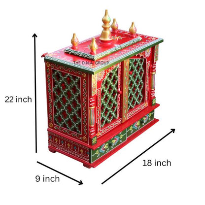 Red & Green Wooden Temple Mandir For Home