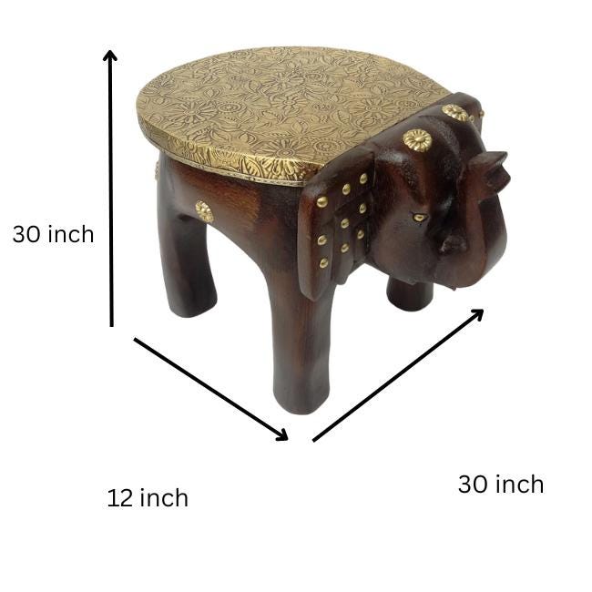 Handcrafted Tribal Elephant Stool with Metal Fitted