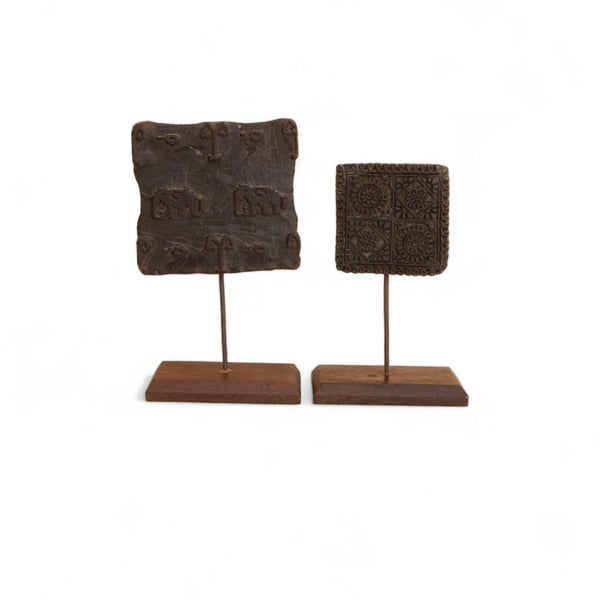 Antique wooden printed block on stand