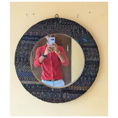Handmade Antique Wooden Round Mirror for