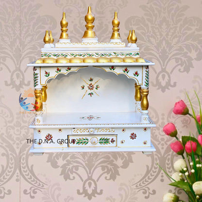 Big Size Wooden Temple in Classy White and Gold.