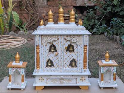 White & Gold Wooden Temple with Bells.