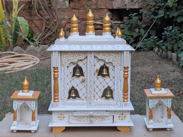 White & Gold Wooden Temple with Bells.