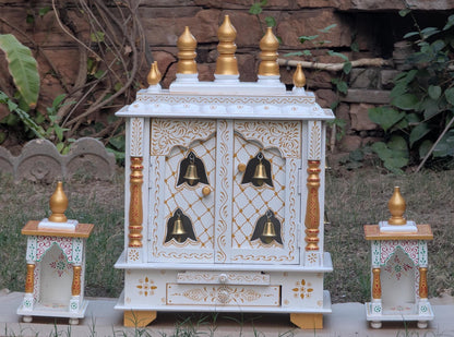 White & Gold Wooden Temple with Bells.