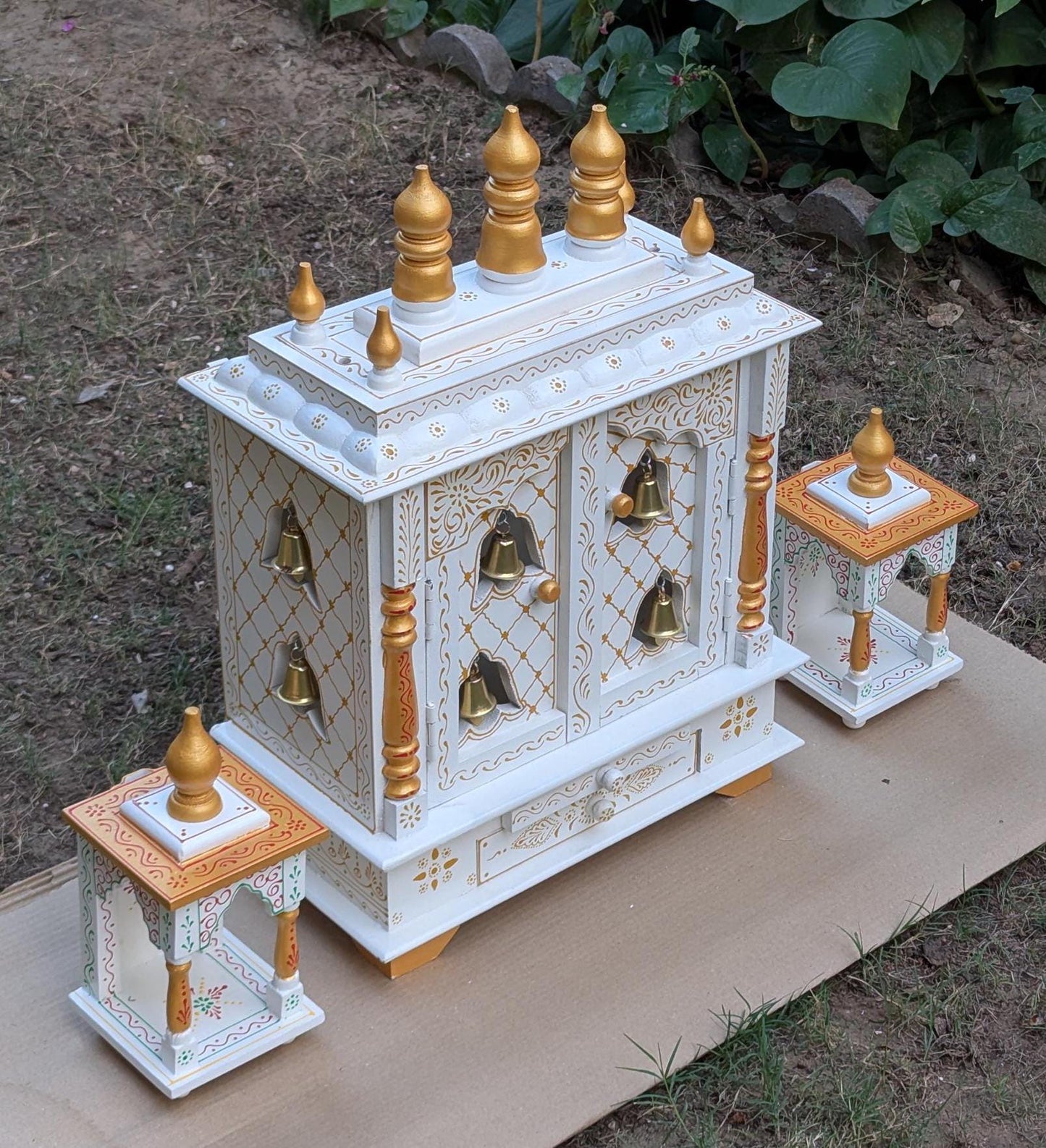 White & Gold Wooden Temple with Bells.