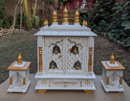 White & Gold Wooden Temple with Bells.