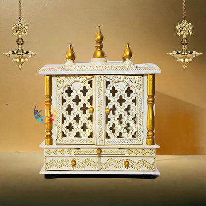 Wooden Mandir Temple, Wall Mounted White