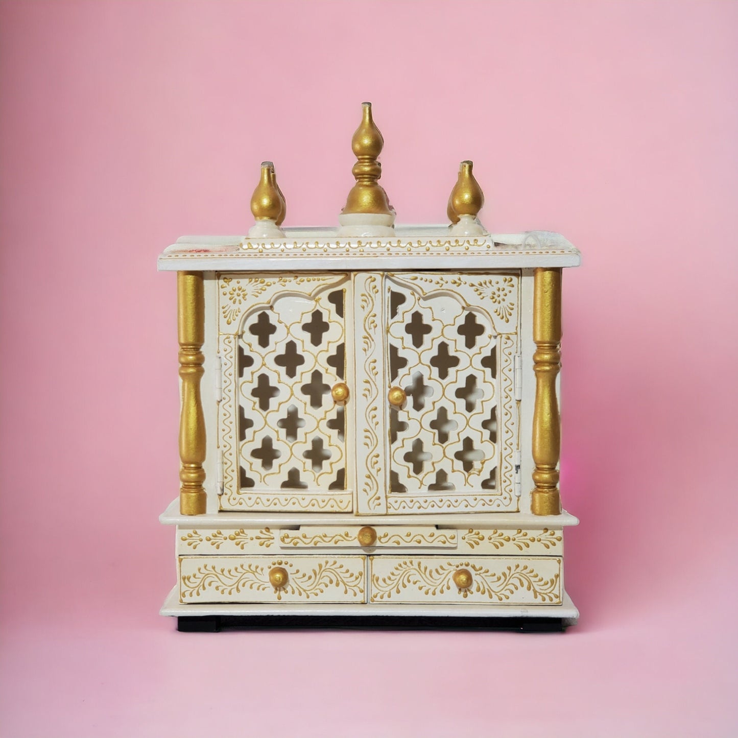 Wooden Mandir Temple, Wall Mounted White