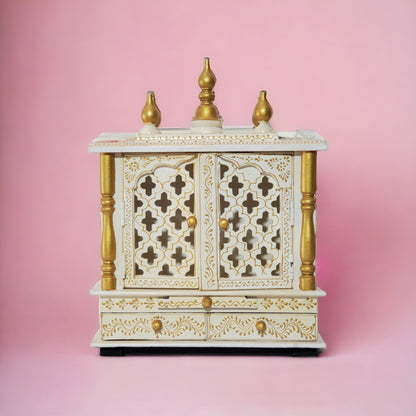 Wooden Mandir Temple, Wall Mounted White