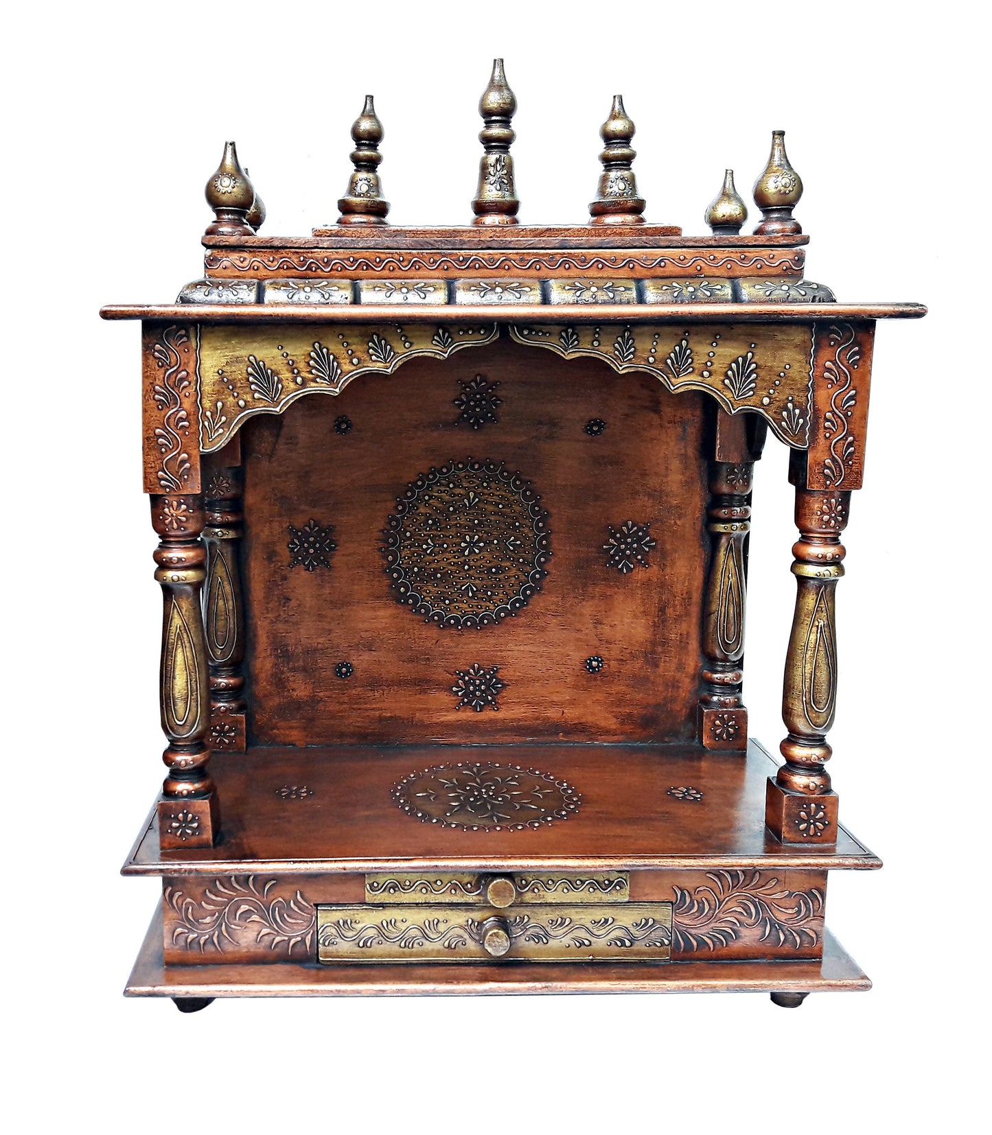 Handmade Copper Wooden Temple Mandir